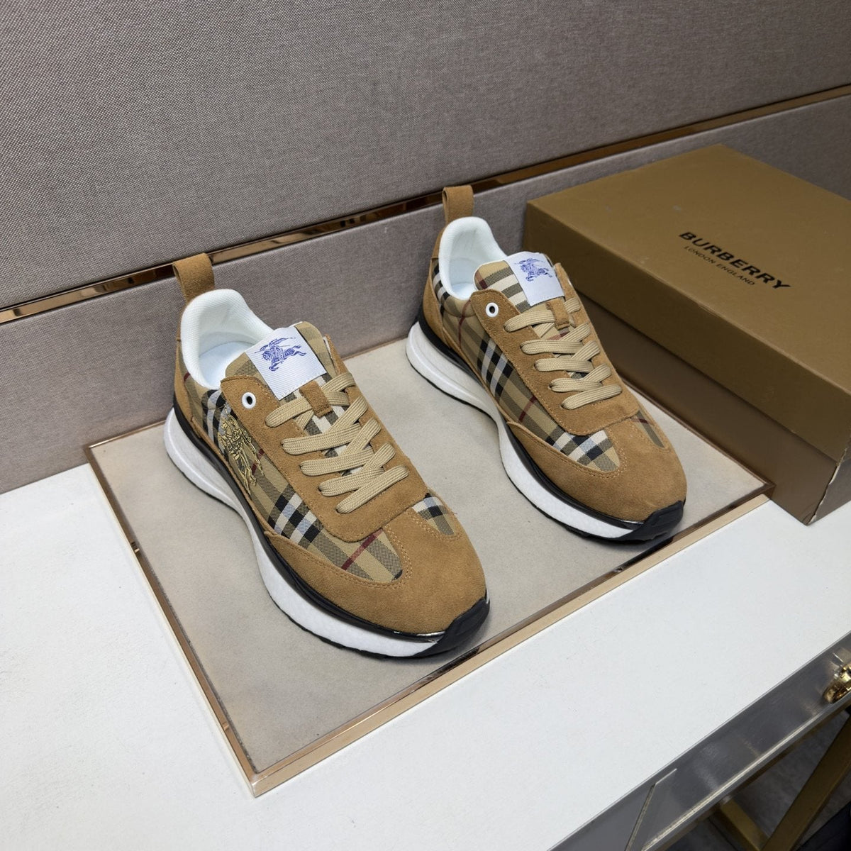 Burberry Men's Plaid Panel Sneakers - Padded Collar